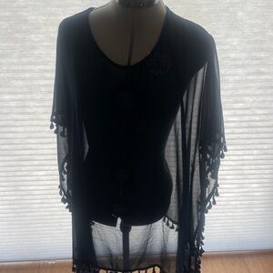 Navy Blue Beach Cover up with Tassel Trim